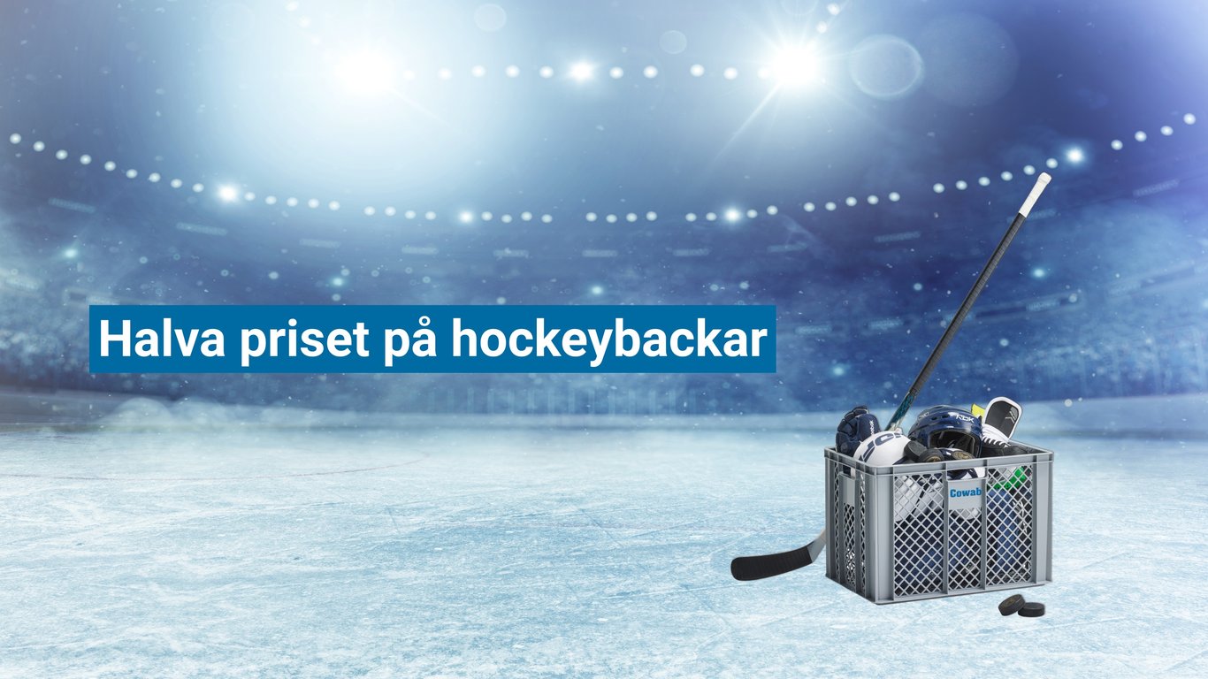 Hockeybackar från Cowab. Text på bild