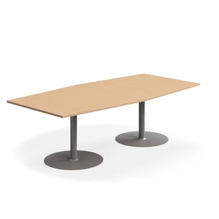 Konferensbord, 2400x1200 mm, båtformad,björk/silver