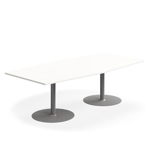 Konferensbord, 2400x1200 mm, båtformad, vit/silver