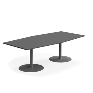 Møtebord, L2400 B1200 mm, båtformet, grå/sølv