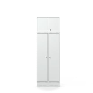 Klädskåp, 2-sektioner, överskåp, sockel, 2440x800x550 mm, grå