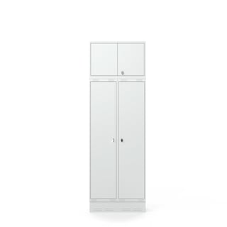 Klädskåp, 2-sektioner, överskåp, sockel, 2440x800x550 mm, grå