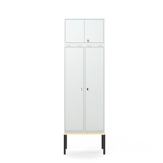 Klädskåp, 2-sektioner, överskåp, bänkstativ, 2620x800x550 mm, grå
