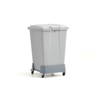 Avfallsbehållare, 90 liter, grått lock + vagn