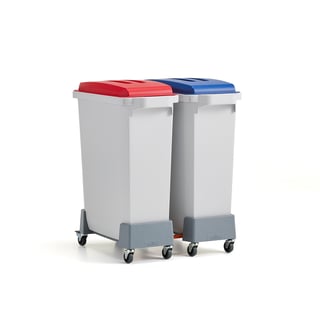 Sorteringskombination, 2 st x 60 liter, med rött/blått lock + vagn