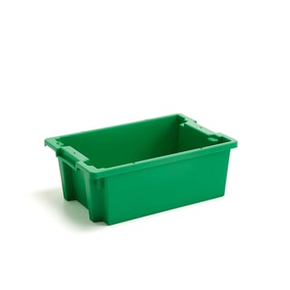 Plastbakke, stablebar, 37 liter, L600 B400 H220 mm, grønn