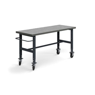 Arbeidsbord på hjul, L2000 B760 mm, 200 kg, vinyl