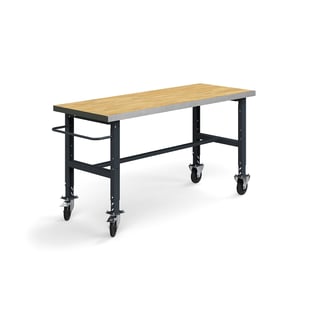Arbeidsbord på hjul, L2000 B760 mm, 200 kg, eikeparkett