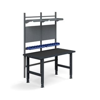 Komplett arbetsbänk, verktygstavlor, plockbackar, hyllplan, 1500x760 mm, med skyddsmatta