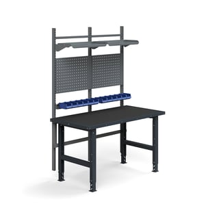 Komplett arbetsbänk, verktygstavlor, plockbackar, hyllplan, 1500x760 mm, med skyddsmatta