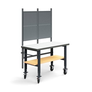 Komplett arbetsbänk på hjul, verktygstavla, underhylla, 1500x760 mm, högtryckslaminat