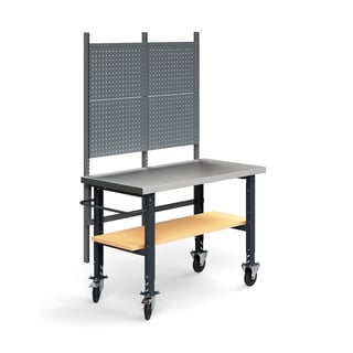 Komplett arbetsbänk på hjul, verktygstavla, underhylla, 1500x760 mm, steel