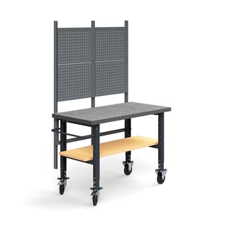 Komplett arbetsbänk på hjul, verktygstavla, underhylla, 1500x760 mm, vinyl