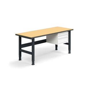 Arbetsbänk med 3-lådig hurts, 2000x760mm, 300 kg, härdad board