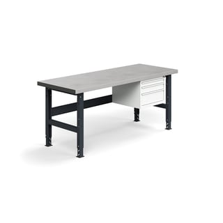 Arbetsbänk med 3-lådig hurts, 2000x760mm, 600 kg, stål