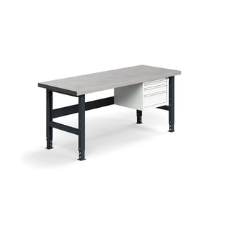 Arbetsbänk med 3-lådig hurts, 2000x760mm, 600 kg, stål