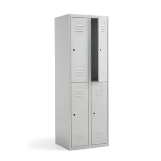 Småfacksskåp, 2 sektioner, 4 dörrar, utan lås, 1800x600x500 mm, ljusgrå