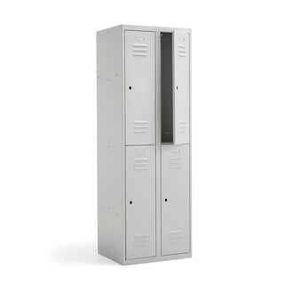 Småfacksskåp, 2 sektioner, 4 dörrar, utan lås, 1800x600x500 mm, ljusgrå