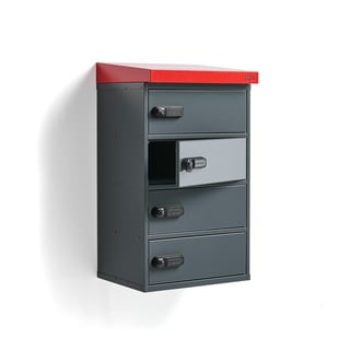 Förvaringsskåp, för cykelbatterier, 4 fack, vägghängt, 913x514x455 mm, mörkgrå