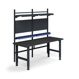 Komplett arbetsbänk, verktygstavlor, plockbackar, hyllplan, 2000x760 mm, med skyddsmatta
