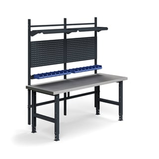 Komplett arbeidsbord, verktøytavler, plastbakker, hyller, L2000 B760 mm, stål
