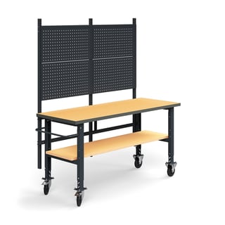 Komplett arbetsbänk på hjul, verktygstavla, underhylla, 2000x760 mm, härdad board