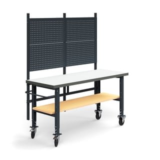 Komplett arbetsbänk på hjul, verktygstavla, underhylla, 2000x760 mm, högtryckslaminat
