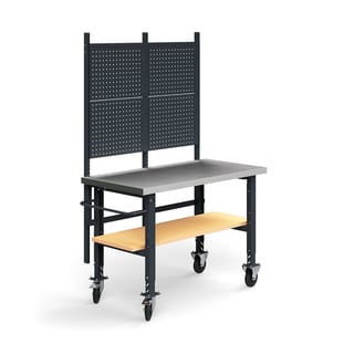 Komplett arbetsbänk på hjul, verktygstavla, underhylla, 1500x760 mm, steel