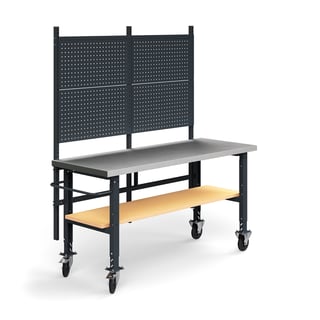 Komplett arbetsbänk på hjul, verktygstavla, underhylla, 2000x760 mm, steel