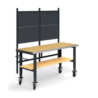 Komplett arbetsbänk på hjul, verktygstavla, underhylla, 2000x760 mm, ekparkett