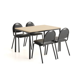 Möbelgrupp, 1 bord, 1200x800 mm, björk, 4 stolar, svart skai/svart