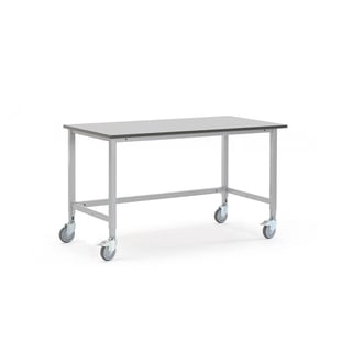 Arbeidsbord på hjul, L1500 B800 H800–1200 mm, grå