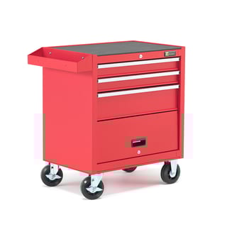 Verktøyvogn, 3 skuffer, rød