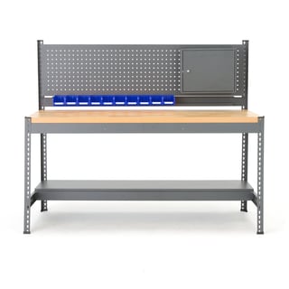 Arbeidsbenk, med verktøypanel, topplate i eikeparkett, H1530 L1840 B775mm