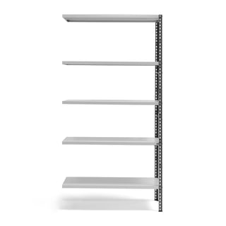 Hylla, påbyggnadssektion, 1970x1005x600 mm, mörkgrå, grå hyllplan