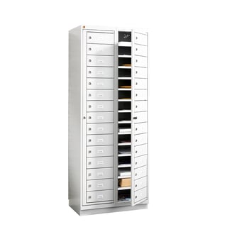 Småromsskap, låsbart, 2x15 rom, grå
