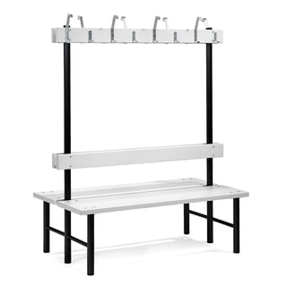 Dubbel sittbänk, 16 krokar, 1500 mm, grå