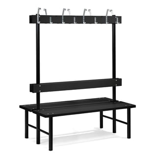 Dubbel sittbänk, 16 krokar, 1500 mm, svart