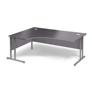 Svängt skrivbord, vänster, 1800x1200 mm, grå laminat