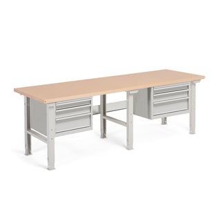 Paket: Arbetsbänk, 2500x800 mm, 2 st 3-lådiga hurtsar