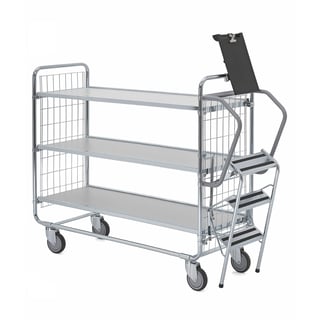 Plockvagn, 1000x425 mm, 3 hyllplan och stege, höjd 1120 mm