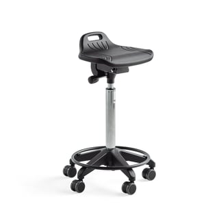 Arbeidsstol, PU-sete, benstativ med hjul og fotring, H710–970 mm