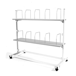 Kartonghylla på hjul, 1540x710x1420 mm, ljusgrå