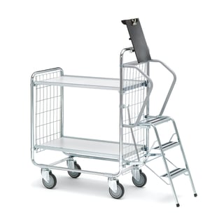 Plockvagn, inkl. stege, 2 hyllplan, 1000x 425mm