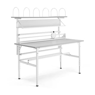 Packbord, 1600x800 mm, inkl överhylla, grå