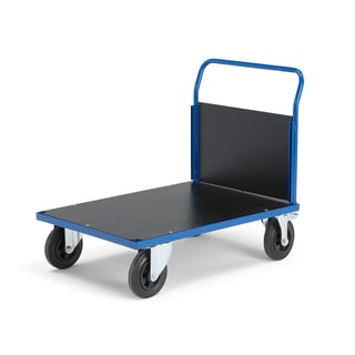 Plattformsvagn, 1 rörbåge med trägavel, 1000x700 mm, 500 kg, massivgummihjul, med broms