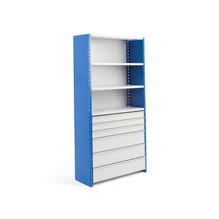 Hyllkombination H2100xD500 mm, sluten gavel, utdragbara lådor