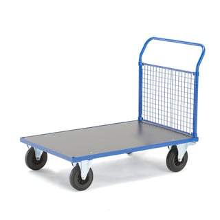 Plattformsvagn, 1 nätgavel, 1200x800 mm, 500 kg, massivgummihjul, med broms
