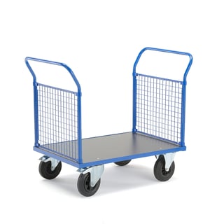 Plattformsvagn, 2 nätgavlar, 1000x700 mm, 500 kg, massivgummihjul, med broms