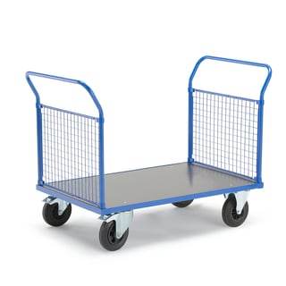 Plattformsvagn, 2 nätgavlar, 1200x800 mm, 500 kg, massivgummihjul, med broms